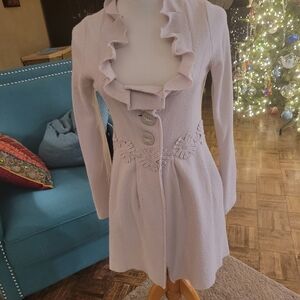 Elegant Ruffled Women's Blazer in Off White